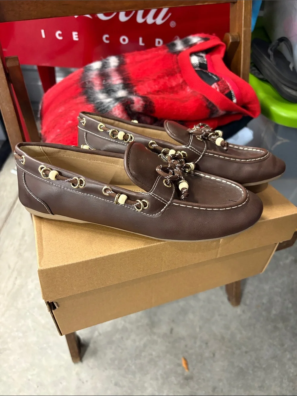 H&M Brown Women's Faux-Leather Slip-On Loafers with Bead Trim